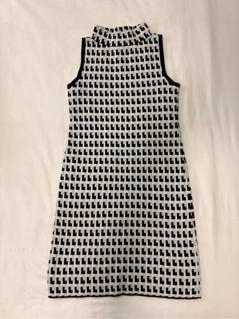 Ann Taylor Factory Blue & White Sleeveless Mock Neck Midi Dress